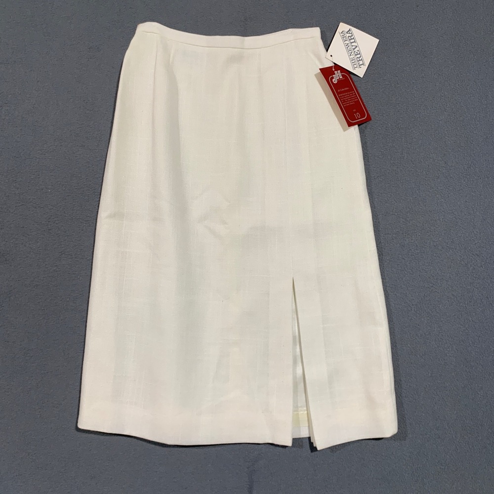 Vintage 80s Women's White A-Line Midi Skirt Size 10 Front Slit New With Flaw *